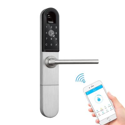 China BLE Wifi Home Aluminum Biometric Sliding Door Fingerprint Door Lock With TTlock App Password RFID Card Open for sale