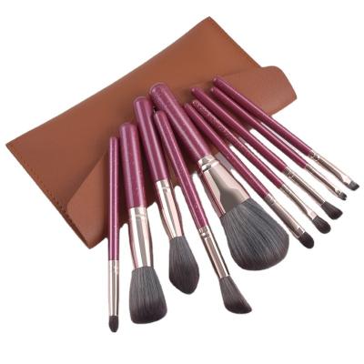 China Soft Touch 10pcs Color Handle Gray Nylon Hair Makeup Brush Pink Purple Set for sale