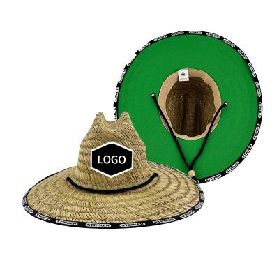 China Fashion\Comfortable\Durable; Custom Wide Brim Sombrero Natural Straw Lifeguard Hat Hand Made Straw Beach Hat Eco-Friendly Summer With Printed Under Brim Fabric for sale