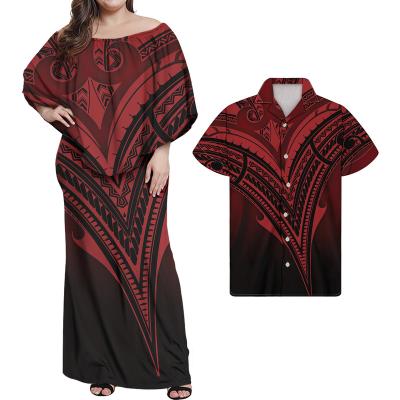 China Clothing Anti-static Women's Couples Party Dress Samoa Red and Black Polynesian Tribal Women's Sleeveless Print Dress for sale