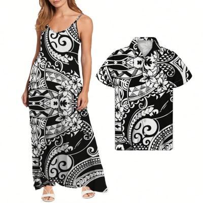 China Breathable Elegant Black And White Polynesian Couple Set 2021 New Arrival Casual Dresses Explosion Vintage Style Dress for sale