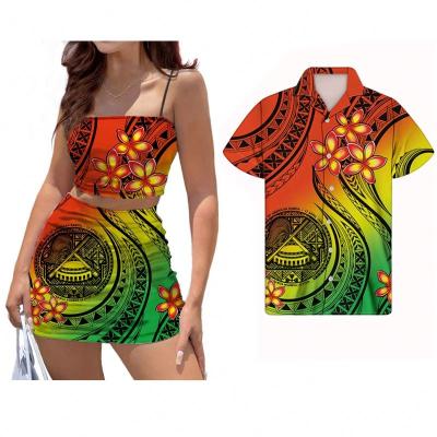 China QUICK DRY Mini Skirt And Ruched Cami Culture Polynesian Samoa Apparel Summer Couples Hibiscus Top Flowers Print Bodycon Teams Women 2 for sale