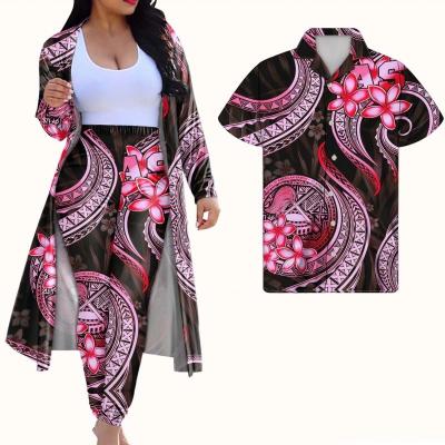 China QUICK DRY Polynesian Vintage Plumeria Print Tribal Wear Couple Clothes Custom Women Masks Coat Pants Outfits for sale