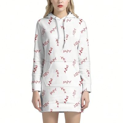 China 2021 Traditonal red Women's Anti-wrinkle Christmas Christmas Olive Branch White Pattern Oversized hoodies dress with pocket for sale