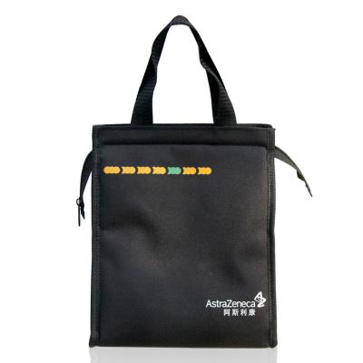 China Fashion Custom LOGO Printing Polyester Fabric EVA Lining Insulated Lunch Bag Zipper Top Cooler Tote Bag for sale