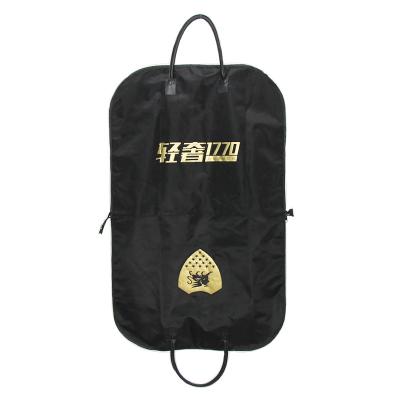 China Garment Storage Bag Customization Golden LOGO Printing Wedding Dress Garment Suit Bag Polyester Fabric Portable Garment Bag for sale