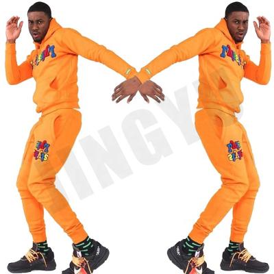 China 2022 Custom Orange Slim Fit Hoodie Men's Sweatsuit Spring Chenille Embroidery Spring Chenille Tracksuit Breathable Jogging Sets Custom Made Tracksuit for sale