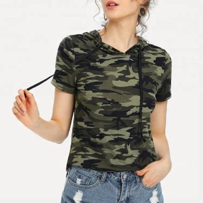 China OEM New Fashion Long Sleeve Custom Multi-Color Camouflage Printing Hooded Women T-Shirt With Drawstring for sale