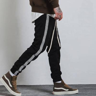 China Hip Hop Viable Black Side Quick Dry Drawstring Stripe French Terry 100% Cotton Joggers Pants For Men for sale