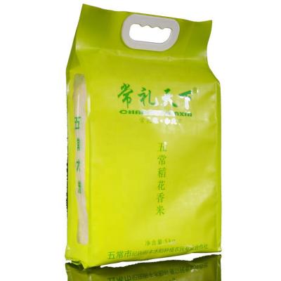 China Customized Moisture Proof Food Grade Printing 4 Side Seal Pouch With Handle Rice Bags for sale