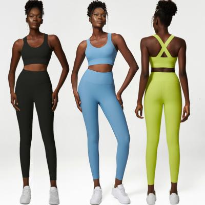 China Wholesale Hot Selling Fashion Stretch Stretch Comfortable Breathable V-neck Nylon Quick-Drying Women Solid Spandex Yoga Set for sale