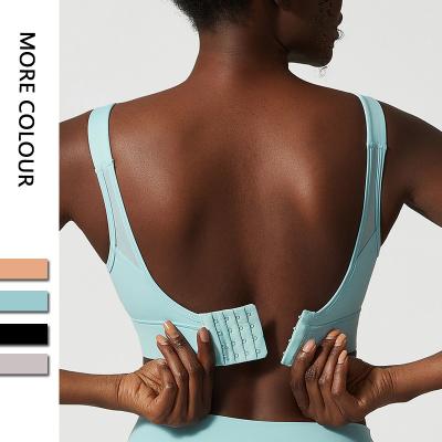 China Breathable Sexy Back Adjustable Buckle Yoga Bra Women Fixed Chest Pads Female Stretchy Sports Underwear Crop Top for sale