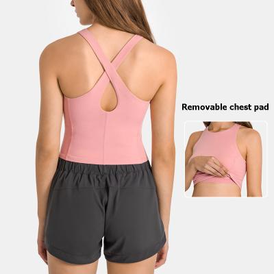 China New Round Neck Cross Back Women's Yoga Sports Bra X-Shape Bra Plus Size Breathable Running Shockproof Bra Thin Strap Top Bra for sale