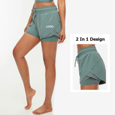 China Breathable Wholesale Two Piece Safety 2 In 1 Drawstring Waist Workout Women Fitness Shorts Running Short Pants Female Custom Gym Wear for sale