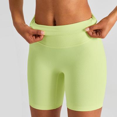 China Breathable Stretch Ribbed Fabric High Waist Yoga Shorts Narrow Fit Hips Push Up Tights Gym Custom Female Fitness Wear for sale