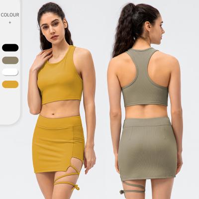 China High Quality 2 Piece Sports SKIRTS Custom Women Tennis Wear Set Gym Crop Top Ribbed Crop Suit Golf Cloth Tennis Skirt Workout Wear for sale