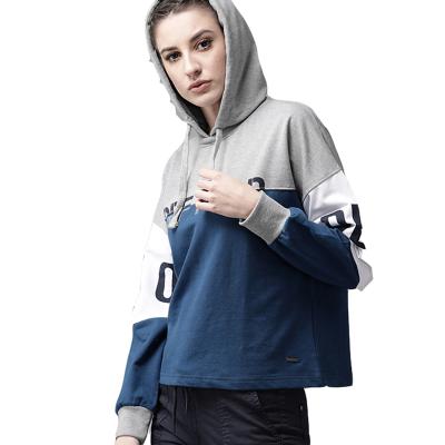 China Custom Anti-wrinkle Streetwear Pullover Cotton Plus Size Letter Print Drawstring Drop Shoulder Patchwork Women's Hoodie for sale