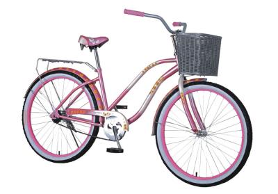 China Pink 26 Inch 700c Custom Design Womens Cruiser Bicycles With Basket for sale