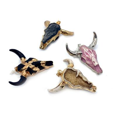 China CLASSIC Natural Stone Acrylic Necklace Pendants For Jewelry Making Charm Bull Head Amulet DIY Accessories 45x46mm Animal Designer for sale