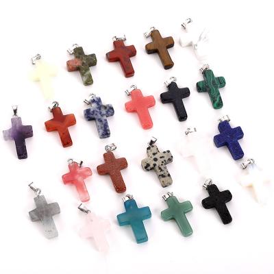 China Other 50pcs/lot Fashion Wholesale Hot Sale Natural Stone Mixed Color Assort Cross Pendants Charms Fit Necklaces Jewelry Making for sale