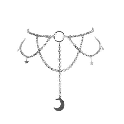 China Goth punk Crescent Moon savory chain and stars choker witch necklace silver color pendant jewelry women punk gift for sale