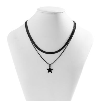 China Women CLASSIC Two-Rows Black Choker Necklace With Multilayer Pendant Black Chain Necklace And Star Pentagon Star Charm Necklace for sale