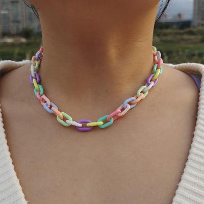 China Cute Statement Necklace Geometric Resin Candy Color Chain Chokers Necklace For Women Fashion Ins Girl Short Necklace for sale