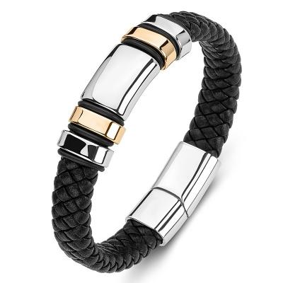 China Simple Classic Black Leather Wrap Bracelet For Men Fashion Magnetic Bracelet Bangle Metal Clasp Male Gift for sale