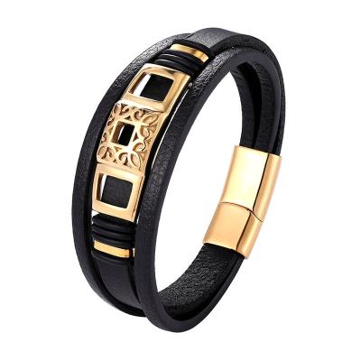 China Fashion Gift Fashion Accessories High Quality Luxury Men's Bracelet Black Genuine Leather Combination Bracelets DIY Gift Handsome Wild for sale