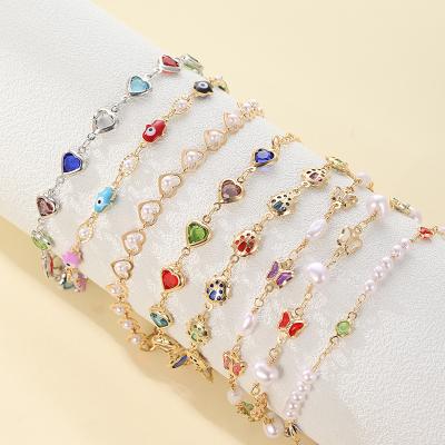 China Fashion Stylish Colorful Love Heart Link Chain Bracelets For Women Girls Fashion Butterfly New Star Beaded Bracelet Dangle Bracelets for sale