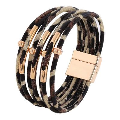 China Vintage Leopard Leather Bracelets For Women 2019 New Fashion Stylish Multilayer Wide Wrap Bracelet Statement Jewelry Bracelets & Bangles for sale