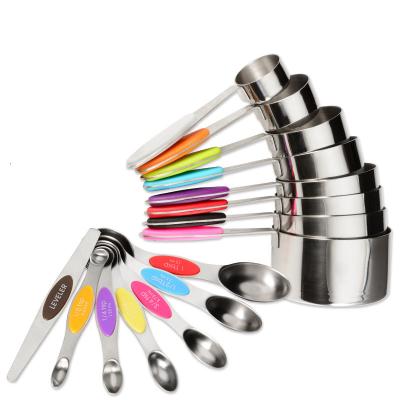 China Sustainable Hot Sale Kitchen Utensils 15 PCS Colorful Stainless Steel Measuring Cups Measuring Cups for sale