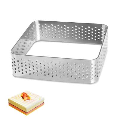 China Cake Making Square High Quality Stainless Steel Perforated Cake Mousse Ring Mold For Pastry Cake Pancake for sale