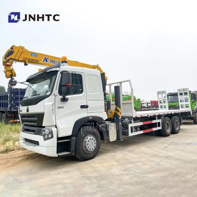 China Aluminum Alloy Sinotruk A7 Flat Bed 8 Meters Cargo Truck For Machinery Transport Howo Road Wrecker Truck With 5T Crane for sale