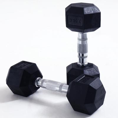 China Hex Head Fixed Weight Rubber Hex Dumbbell for sale