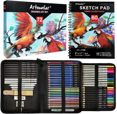 China Drawing sketch set 72 packs with 3-Color sketchbook | Online Video Instruction Series | Pro Art Supplies Artist Kit for Adults CT-SKP72 for sale