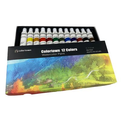 China Art Supplies Factory Supply Portable Stationery Artists Multicolor Watercolor Paints Non-Toxic 12ml 12 Colors OEM Aluminum Tube for sale