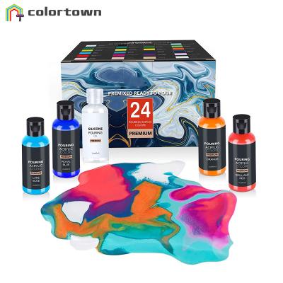 China Water Based High Flow 2 oz 60ml Bottles 24 Colors Acrylic Pouring Paints For Pouring On Canvas Glass Paper Wood Tile And Stones for sale