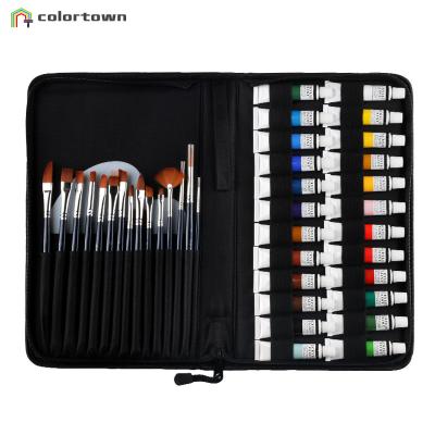 China China factory price wholesaler 24 acrylic paint tubes with brushes palette and portable chain case set 12mL for sale