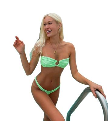 China Solid green sexy tube top fashionable plus size two piece bikini thong beach wear swimwear bikinis swimwear for sale