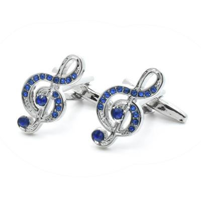 China Fashionable Musical Sign Color Crystal Diamond Cuff Links Fashionable Men Blue Women Studs Suit Shirt Jewelry Silver Color Cufflinks Set for sale