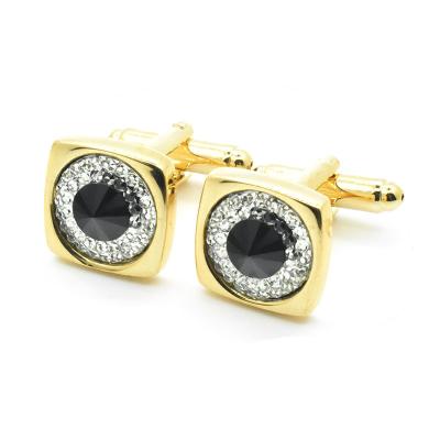 China Luxury Fashionable Brass Gold Plated Cooper Cufflinks Black White Crystal Bling Diamond Women Jewelry Trendy Cufflinks for sale