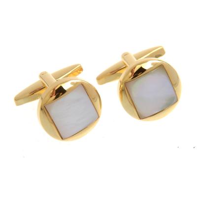 China Fashionable White Natural Gold Plated Gemstone Jewelry Shell Cufflinks Tuxedo Suit Shirt Luxury Business Wedding Cufflinks for sale