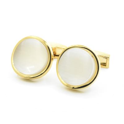 China Cat Eye Wedding Cufflinks Natural White Copper Brass Men Pearl Shell Cufflinks Custom Gold Plated White Onyx Luxury Trendy Cufflink for sale