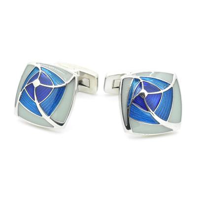 China Fashionable Custom High Quality Blue Enamel Silver Metal Cuff Links Wholesale Web Knit Men's Suit Shirt Fashion Accessory Wedding Cufflinks for sale