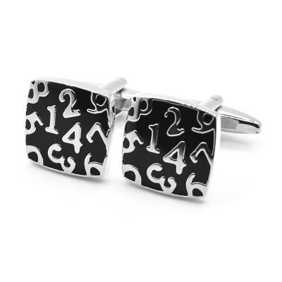 China Black Enamel Numbers Pattern Fashion Business Shirt Cufflinks 17x17mm for sale