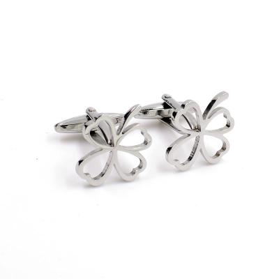 China Hot Selling Shiny Polish Lucky Four Leaf Clover Cuff Links Men's Business Shirts Women's Jewelry Stainless Steel Metal Silver Single Cufflinks for sale