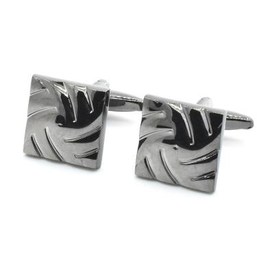 China High Quality Custom Simple Metal Cuff Links Men's Fashionable Simple Gun Metal Texture Pattern Suit Shirt Engraving Cufflinks for sale