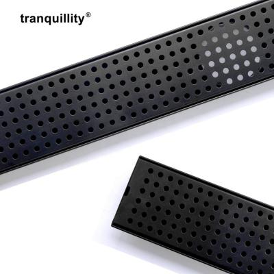 China Modern Round Hole Matte Black Linear Floor Drain Stainless Steel Shower Drain Grates Bathroom Drain for sale