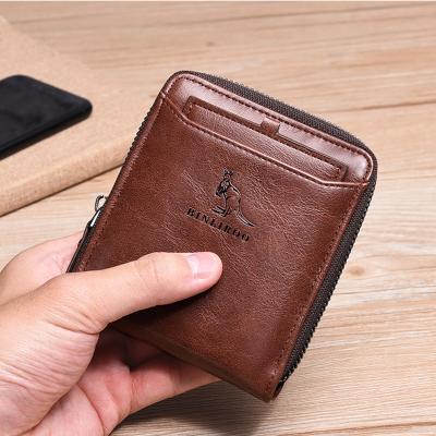 China New Anti Theft Men's Anti Theft Brush Wallet Card Holder Bag Daily ID Leather Wallet Portable Pocket Bag for sale